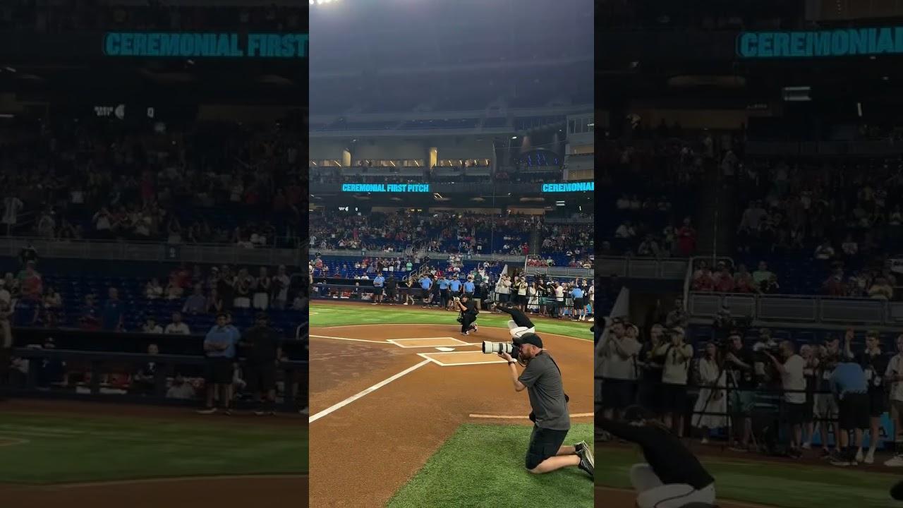 Billy Glimour Takes the @marlins First Pitch! 🫶 ⚾️