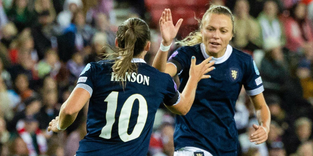 Kirsty Hanson celebrates scoring for Scotland