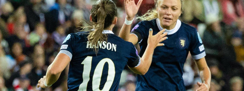 Kirsty Hanson celebrates scoring for Scotland