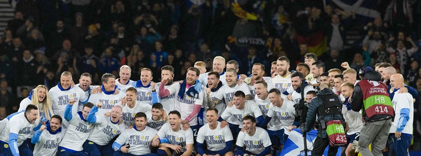 Scotland team celebrate EURO 2024 qualification at Hampden Park