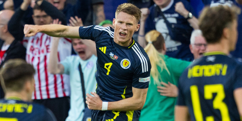 Scott McTominay celebrates after scoring against Greece