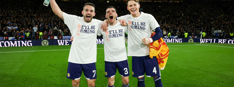 John McGinn, Andy Robertson and Scott McTominay celebrate at Barclays Hampden