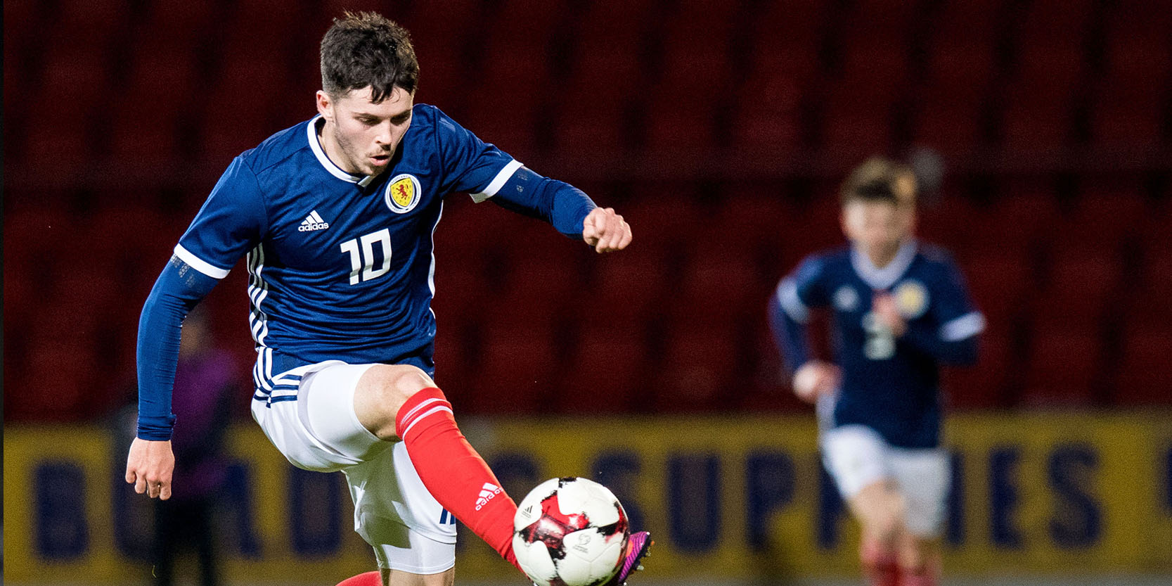 Lewis Morgan controls the ball for Scotland Under-21s