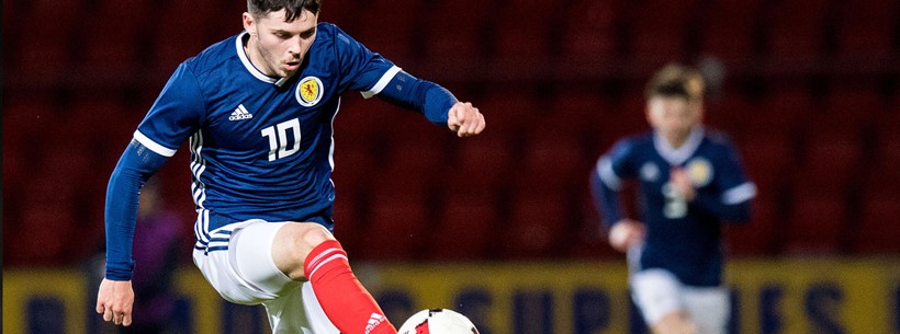 Lewis Morgan controls the ball for Scotland Under-21s