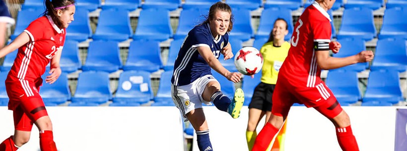 Fiona Brown crosses the ball in 0-0 draw to Russia