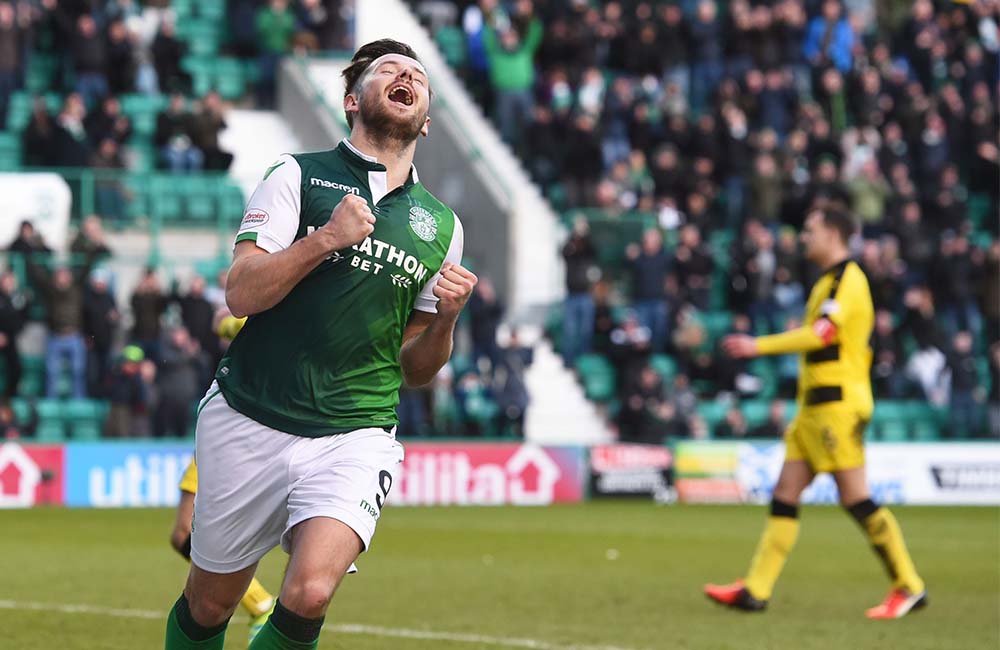 Marc McNulty celebrates at Easter Road