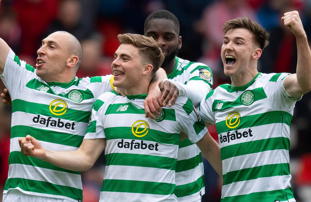 Celtic celebrate Forrest opening goal against Aberdeen