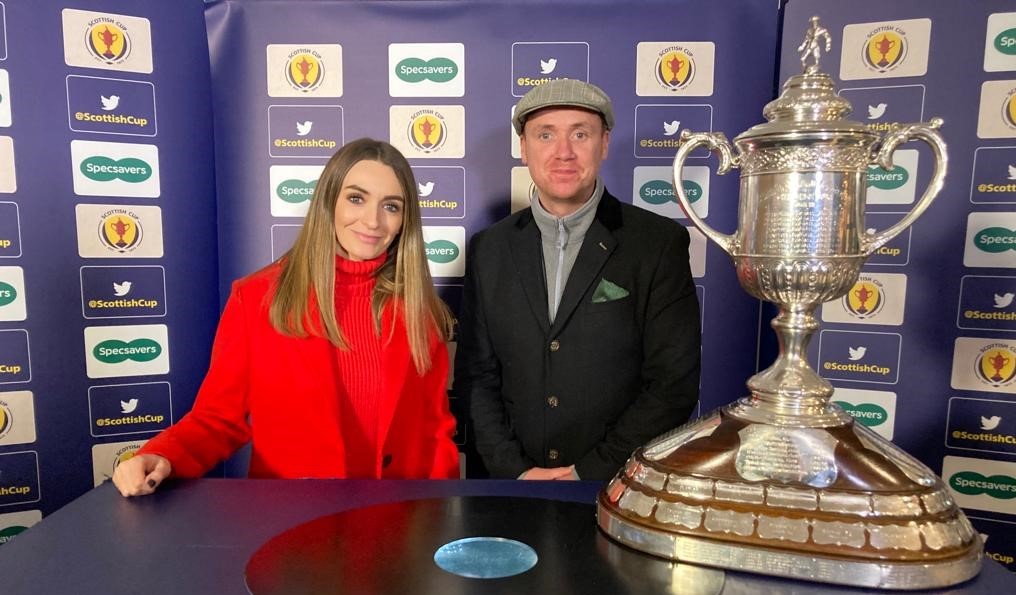 Scottish Cup Draw host Connie McLaughlin and guest Paul Slane