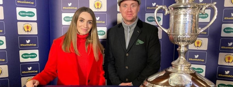 Scottish Cup Draw host Connie McLaughlin and guest Paul Slane