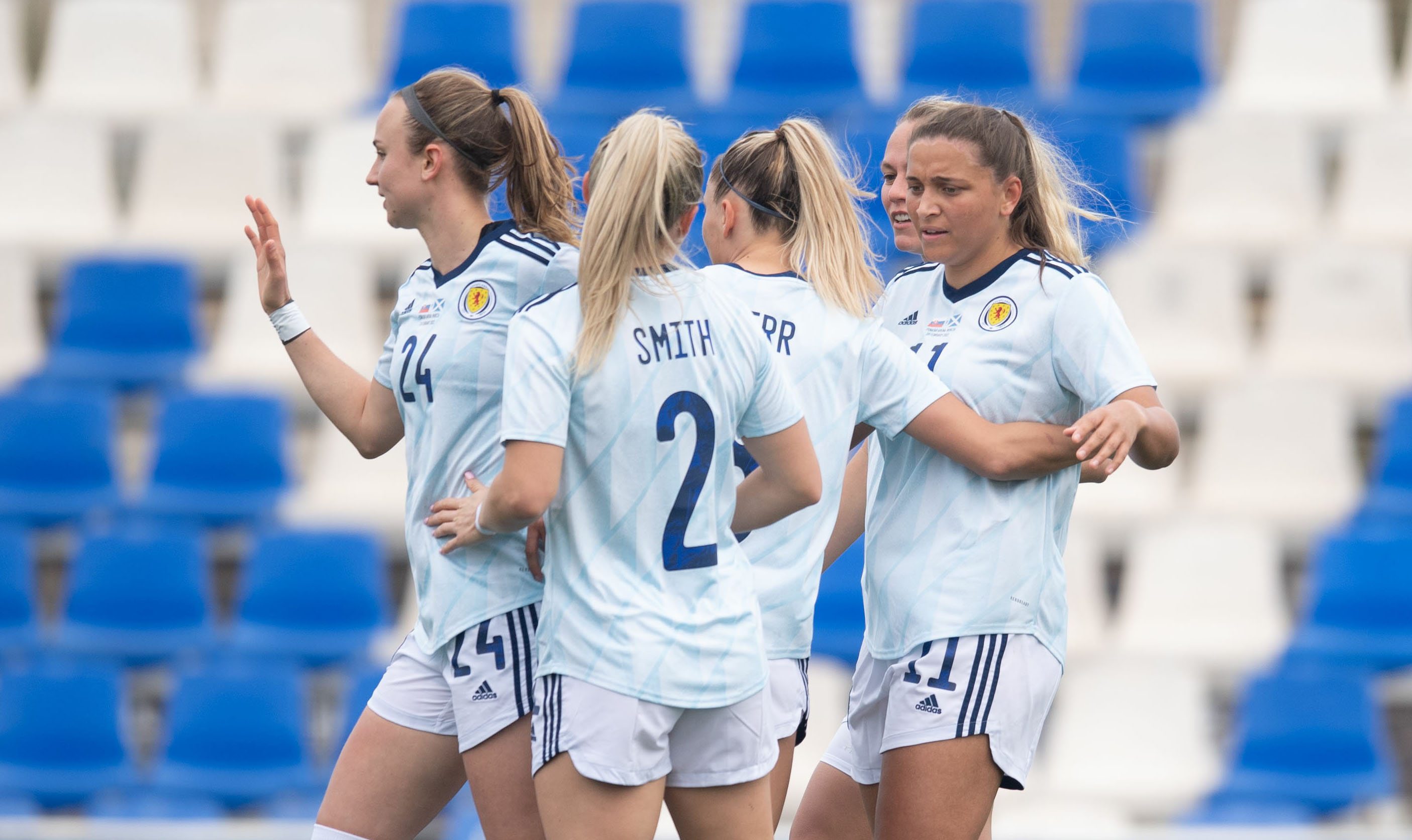 Scotland celebrate opening the scoring.