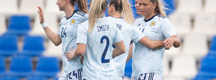 Scotland celebrate opening the scoring.