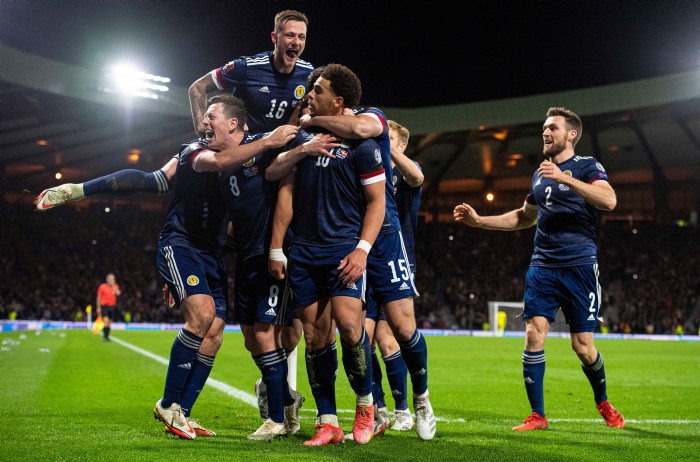 Scotland celebrating against Denmark