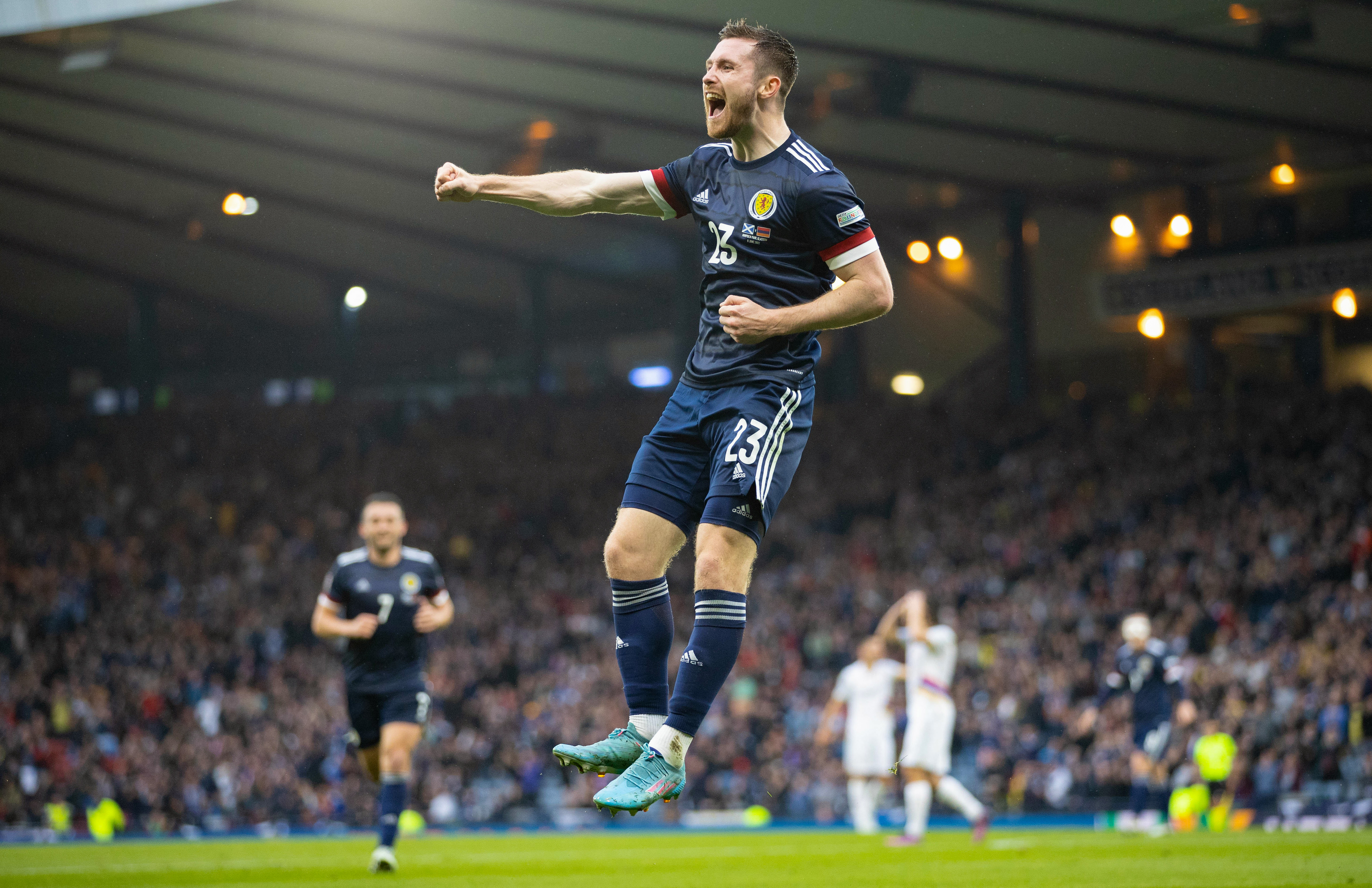 Anthony Ralston celebrates Scotland goal